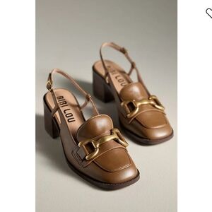 Women's Tan Leather Slingback Block Heel Loafer